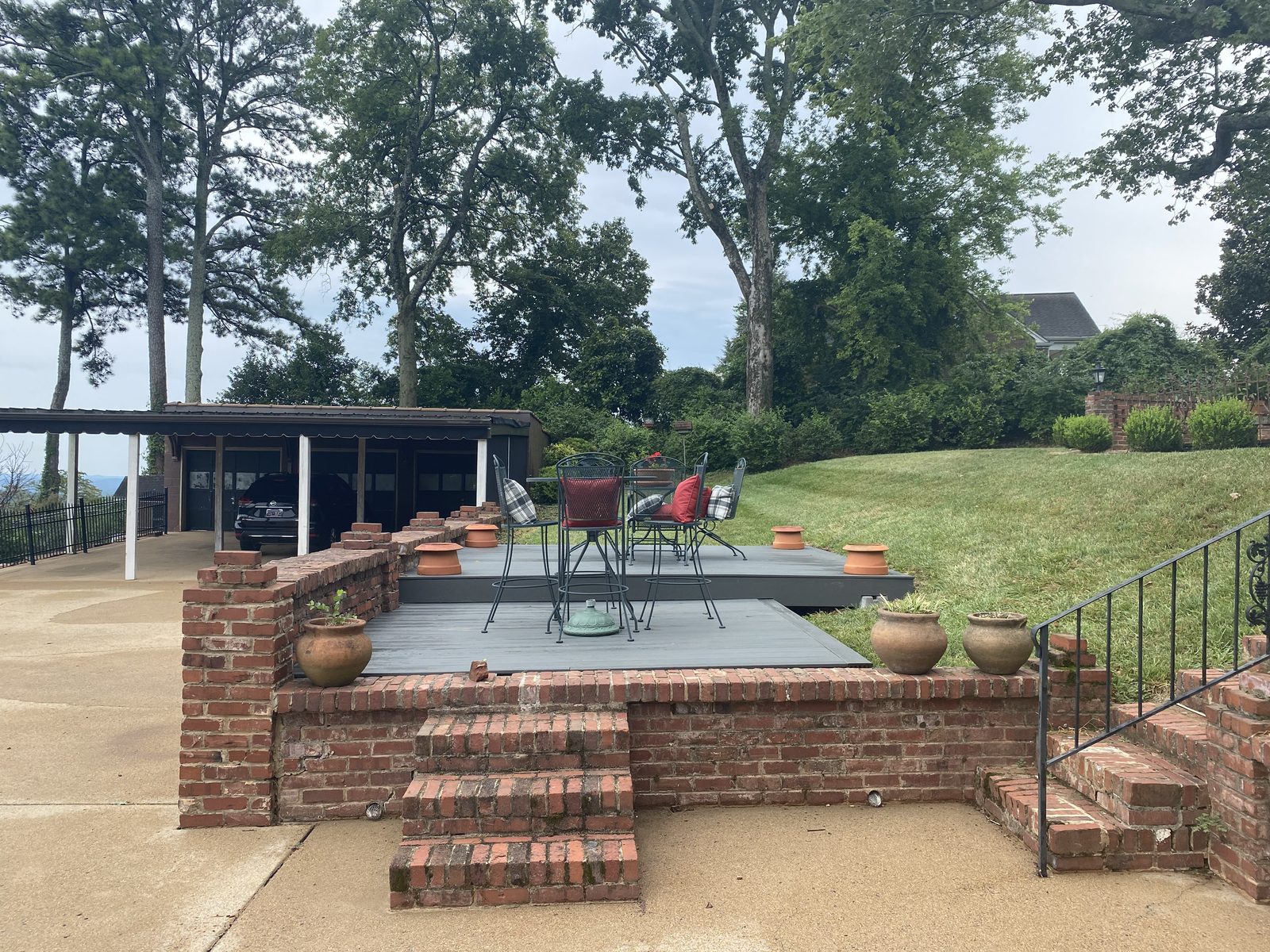 Outdoor entertainment area with backyard amenities at a Chattanooga home